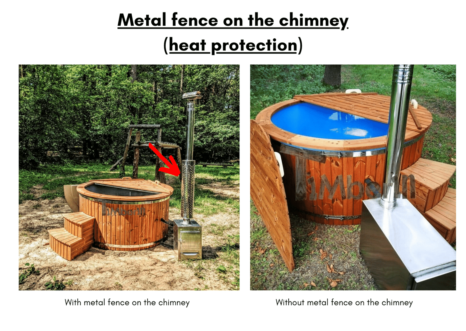 Metal fence on the chimney heat protection 6 8 person outdoor hot tub with external burner