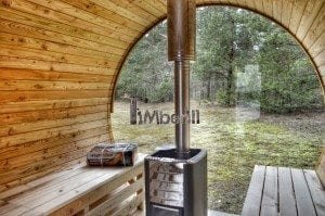 Barrel outdoor garden sauna with panoramic window 26