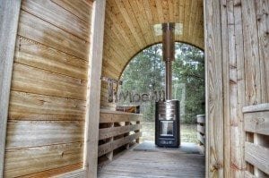 Barrel outdoor garden sauna with panoramic window 36