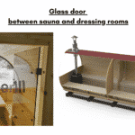 Glass door between sauna and dressing rooms for a barrel sauna