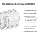 Pre assembled – factory built model unloading machinery required on site for rectangular sauna