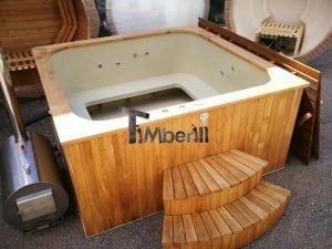 Wood fired outdoor hot tub rectangular deluxe with outside heater 23