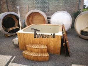 Wood fired outdoor hot tub rectangular deluxe with outside heater 4