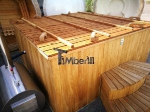 Wood fired outdoor hot tub rectangular deluxe with outside heater 40