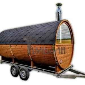 Outdoor barrel sauna on wheels mobile