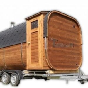 Rectangular square outdoor sauna on wheels