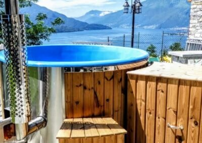 Fiberglass hot tub with wood burner