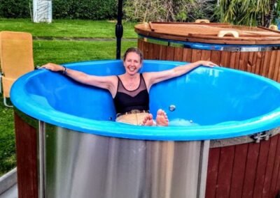 Outdoor wooden hot tub